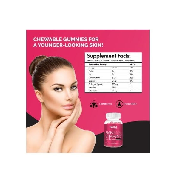 2023 04 24 15 30 20 Twitamins Skin Vitamin Gummies วิตามินสำหรับผิวหน้า 60 เม็ด ปกป้องผิวหน้าจากอนุม