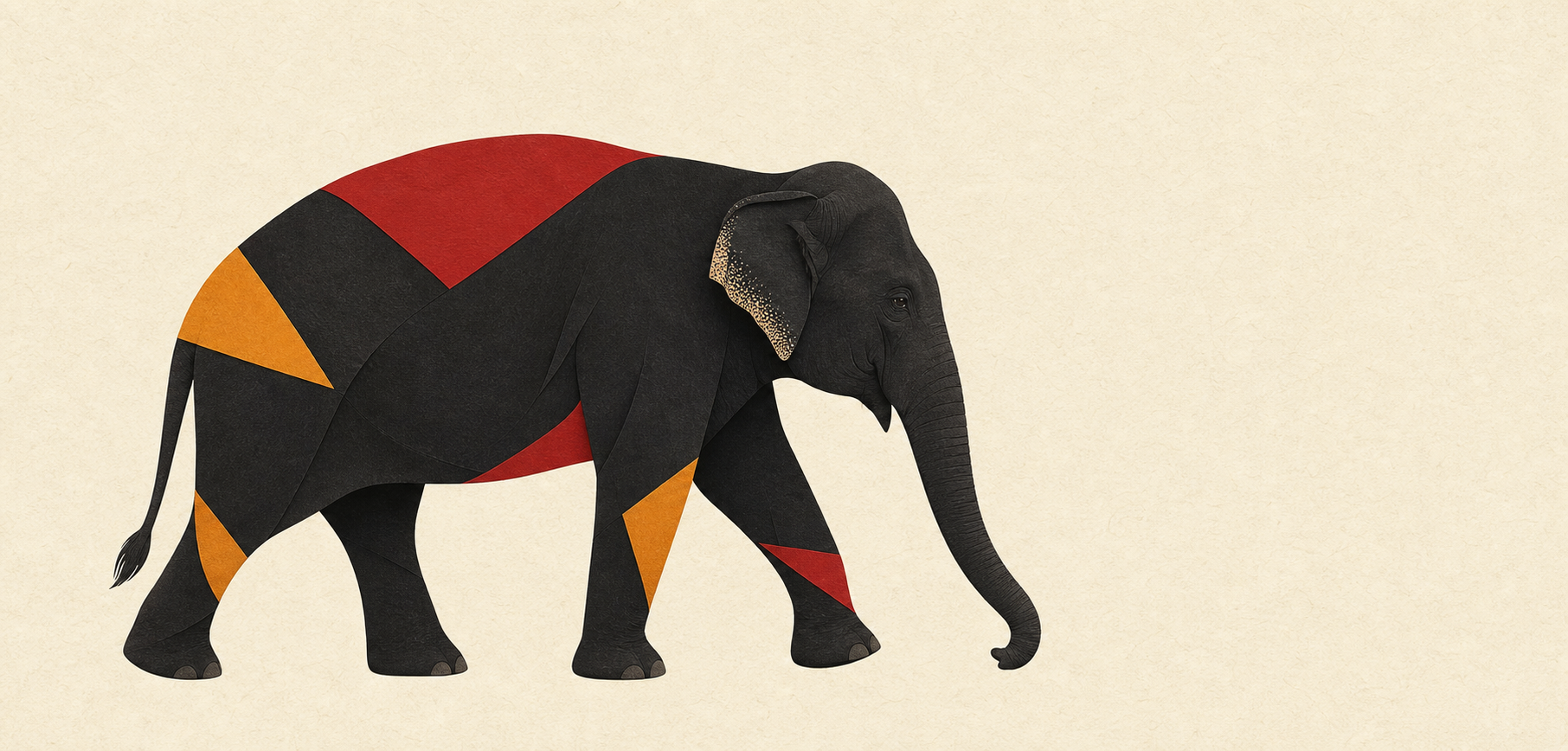 Ilustração editorial de um elefante asiático em movimento
