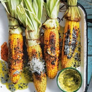 Barbecued corn with trio of butters