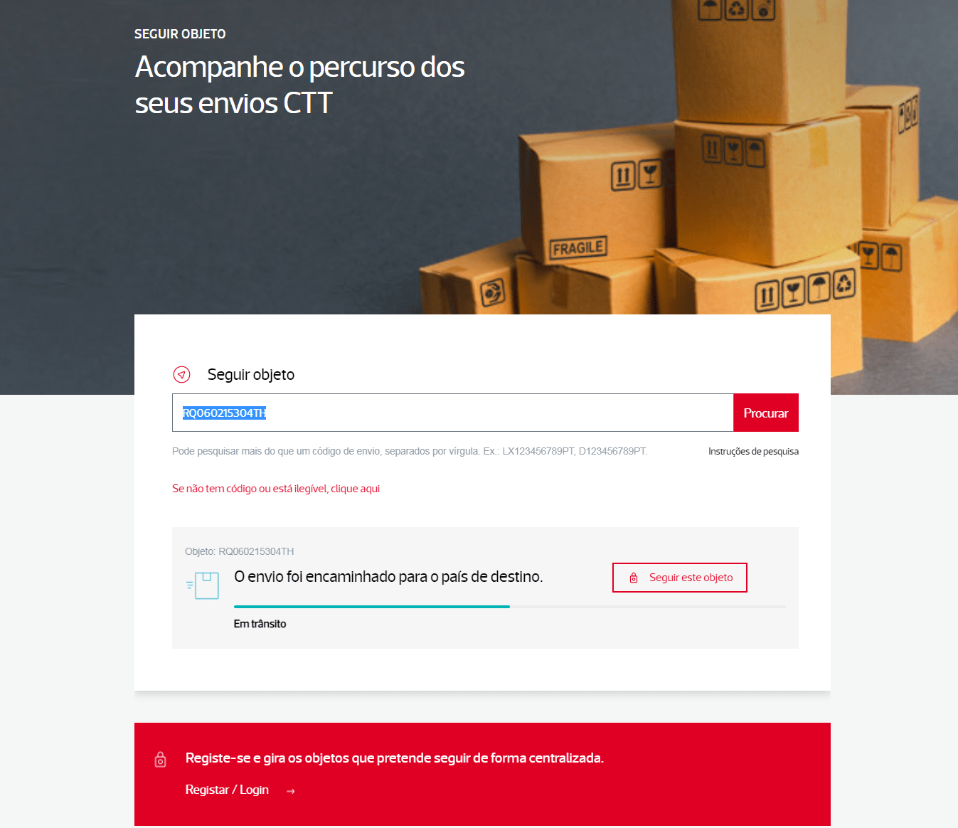 Seguir objeto nos CTT — passo 1