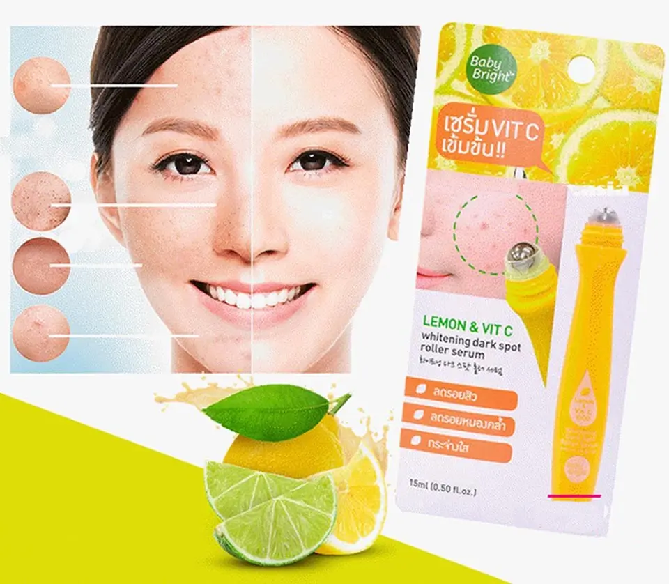 Sérum Roll-on de Limão e Vitamina C: Clareamento de Manchas e Energia para o Olhar 15ml 3 Roller Sérum Limão e Vitamina C