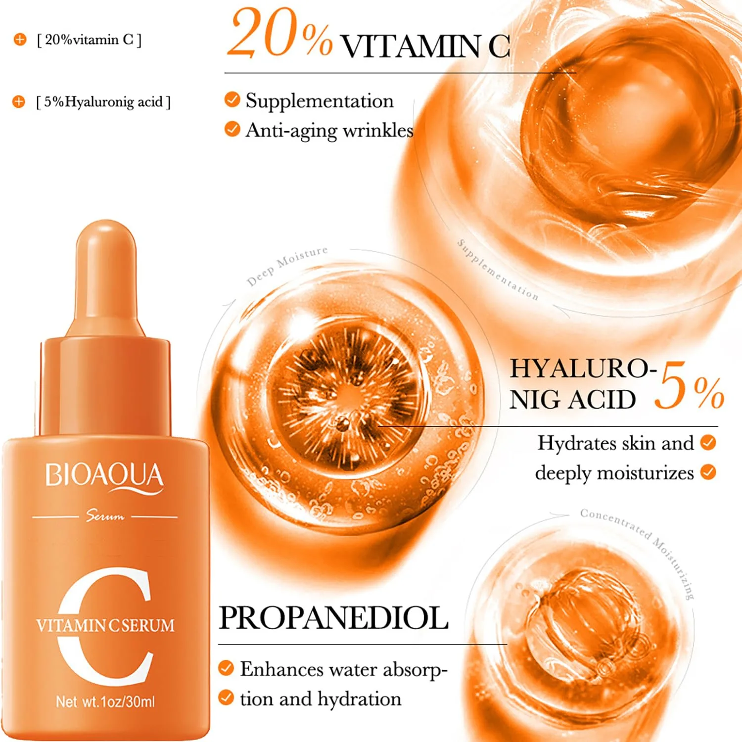 Bioaqua Vitamin C Serum 30ml - Hidratação e Revitalização 2 sérum vitamina C - vista 2
